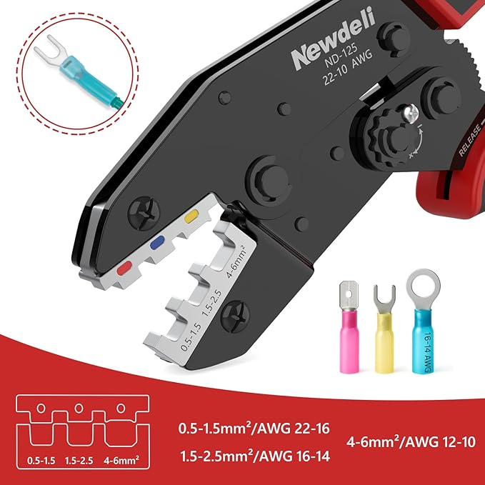 Newdeli Wire Crimping Tool for Heat Shrink Wire Connectors - AWG 22-10 Ratchet Wire Crimper Tool for Electrical Insulated Nylon Wire Terminals Heatshrink Butt Connectors Ratcheting Crimping Plier