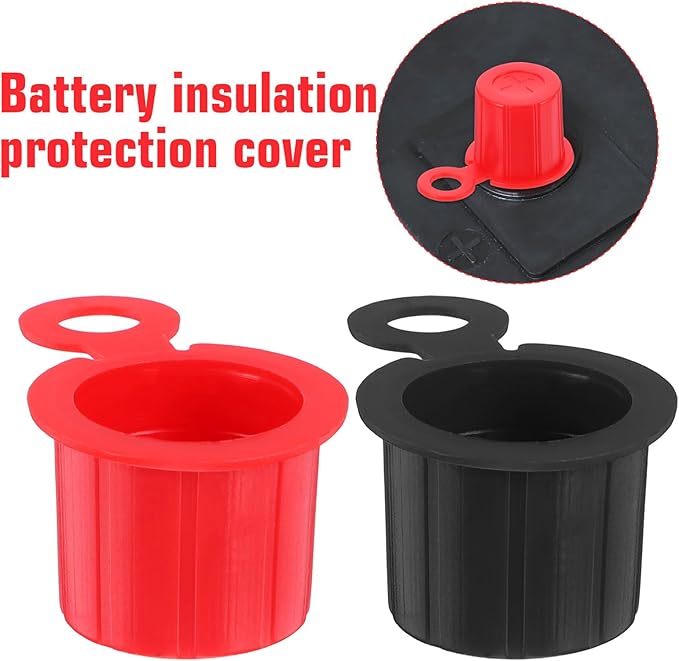 4 PCS Battery Terminal Covers, Top Post Plastic Battery Post Cap, Batterys Terminal Insulating Protector, Red & Black Rubber Insulating Caps with Washers
