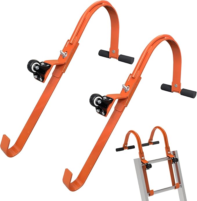 2 Pack Heavy Duty Ladder Roof Hook with Wheel Rubber Grip T-Bar for Damage Prevention,500 lbs Weight Ratin,Fast & Easy to Access Steep Roof