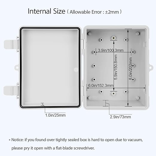 Junction Box ABS Plastic IP65 Waterproof Dustproof Universal Electrical Enclosure, Hinged Shell Outdoor and Indoor Usage Project Box, 8.7"x 6.7" x 4.3"(220x170x110mm), Grey