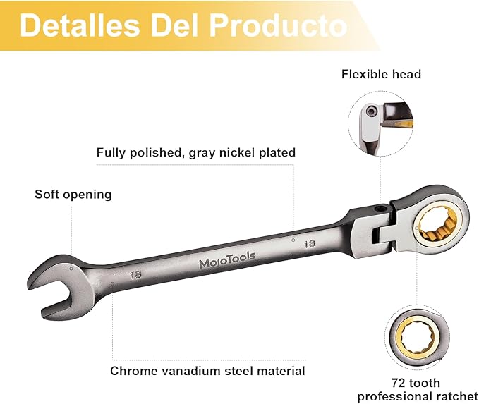 10mm Flex-Head Ratcheting Combination Wrench, 72-Tooth, Chrome Vanadium Steel, Professional Automotive & Mechanic Tools, High-Torque, Ergonomic Hand Tools, SAE, 12-Point Box-End