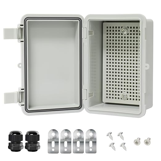 Waterproof Electrical Box Outdoor IP65 Plastic Junction Box Project Boxes for Electronics Hinged Shell Enclosure with Mounting Plate, Wall Brackets, Cable Glands 5.9" x 3.9" x 2.8"