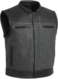 First Mfg Co Lowrider Mens Motorcycle Biker Riding Armor Club Style Black Leather, Twill, Moto Mesh, Perforated Vest