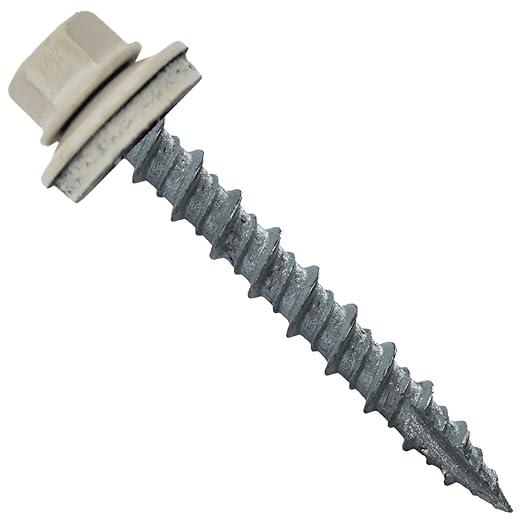Metal Roofing Screws: (250) 10 x 1-1/2" Light Stone Hex Head Sheet Metal Roof Screw. Self Starting Metal to Wood siding Screws. EPDM Washer. Colored Head