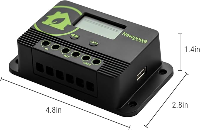 Newpowa 10A Solar Charge Controller - 12V/24V PWM Compact Design LCD Display Off Grid Solar Panel Adjustablefor AGM, Gel, Flooded and Lithium Battery