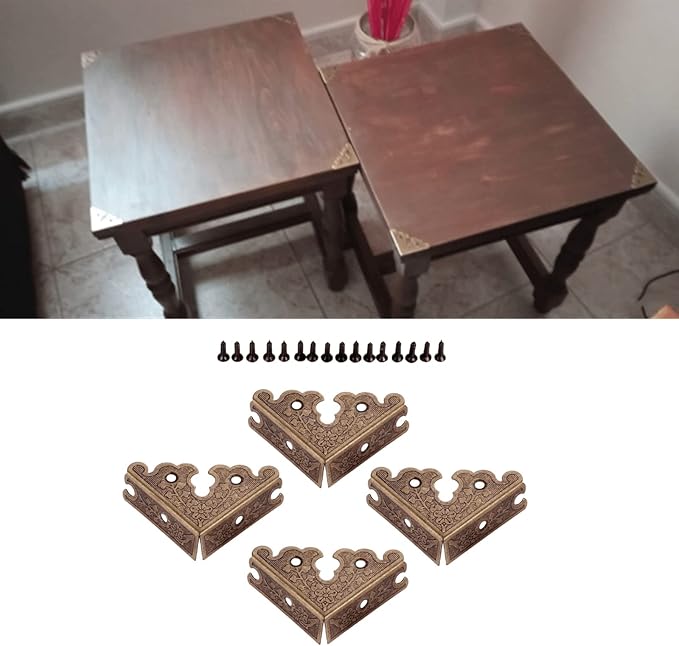 dophee 4Pcs Decorative Corner Protectors, Retro Style Edge Safety Guards Covers for Picture Frame Album Jewelry Box Gift Box Wooden Case Chest Tables Cabinet Furniture, 1.34"x1.34"-Antique Bronze