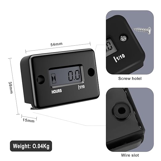Inductive Hour Meter for Gas Engine Generator Lawn Mower Pressure Washer Marine ATV Boat Outboard Motor Dirt Bike Motorcycle LCD Digital Hour Counter, Waterproof Hr Meters (Black, 2 Pack)