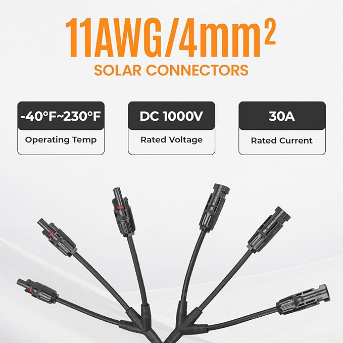 Solar Panel Connector 3 to 1 Solar Panel Splitter 3 Way 1000V Y-Branch Cable Solar Panel Parallel Connectors Parallel Adapter Cable Wire Plug Tool Kit for Solar Panel (1 Pairs)