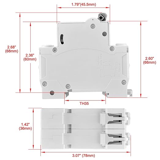 Heschen 2PCS DC Miniature Circuit Breaker, HSB6C-DC, 2 Poles, DC500V 50A, Photovoltaic Circuit Breaker, for Solar PV System Solar Panels Grid System, 35mm DIN Rail Mounting (50A)