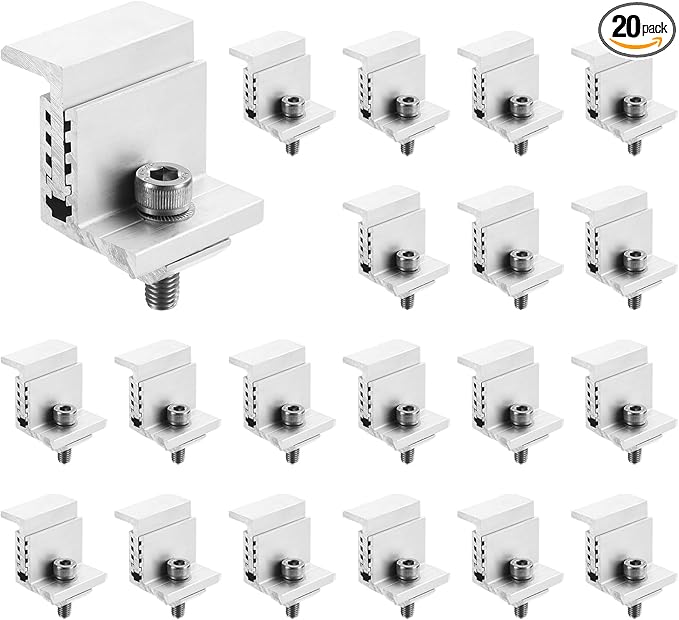 uxcell 20pcs Solar Panel End Clamp, Aluminum Z Brackets for Solar Panels Solar Mounting Brackets Kit for Solar Panel Pv Mounting System Accessories (32-50mm)