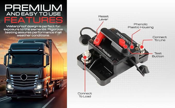 100 Amp Circuit Breaker for Boat Trolling Motor Marine ATV Trailer Vehicles Battery Charger Golf Cart Solar System Inline Fuse with Manual Reset Switch Waterproof DC 12V-48V IP67