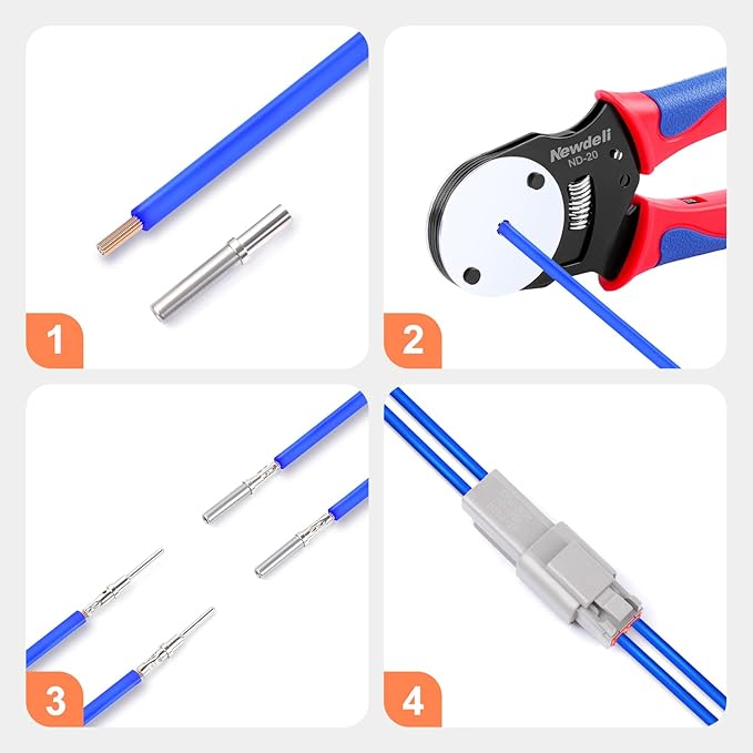 Newdeli Deutsch Crimp Tool Size 20 Deutsch Connector Tool 4 Way Indent 8 Impression Type Closed Barrel Crimper 20 22 AWG Solid Barrel Contact & Circular Connector Contacts Pin Crimping Tool