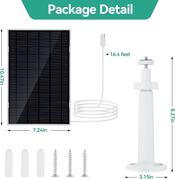 ELUTENG 2 Pack 5W 5V Solar Panel Charger for Security Camera, 16ft/5M Cable, IP65 Waterproof, 360° Adjustable Metal Wall Mount, Outdoor USB Solar Panel for Rechargeable Battery Camera