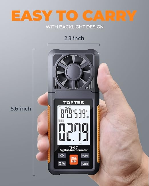 TopTes TS-301 Digital Anemometer, Wind Speed Meter with 2.26-inch Big Backlight LCD Screen, Air Flow Meter for Sailing Surfing Drone Flying RC Plane Golf Shooting HVAC