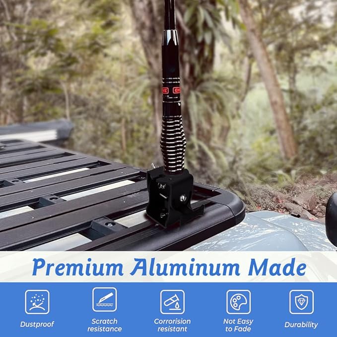 Folding Antenna Mount - Roof Rack Mounting Bracket Kit, Fits Crossbars and Platforms, Folding Aerial Bracket for Antennas, Flags and Small LED Light - Channel Mount