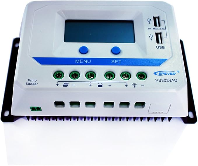 EPEVER 30amp Charge Controller PWM 30A 12V/24V Solar Panel with Dual USB Ports Output and LCD Display for Solar System (VS3024AU)