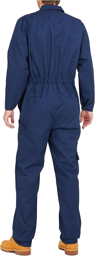 Ubon Long Sleeve Coveralls for Men, Zip Front Cotton Twill Work Coverall, Action Back Jumpsuit with Pockets