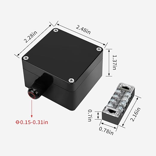 ABS IP67 Waterproof Dustproof Electrical Junction Box, with 15A 600V Barrier Terminal Cable Connector, 1IN/1Out Power Junction Box（2.48 * 2.28 * 1.37in）