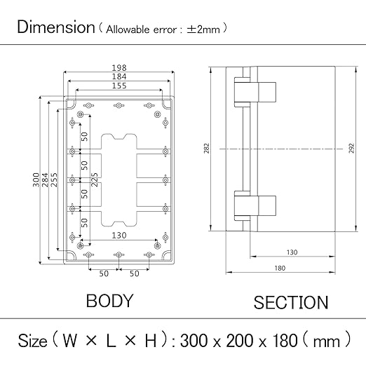 Junction Box IP65 Waterproof Electrical Box Outdoor ABS Plastic Project Box Hinged Shell Universal Enclosure Box with Mounting Plate, Wall Brackets, Cable Glands 11.8"x 7.9" x 7.1"
