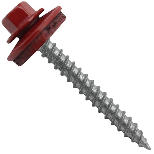 Metal ROOFING SCREWS: (250)12 x 2" DARK RED Hex ReGrip Sheet Metal Roof Screw. Sharp Point metal to wood siding screws. 5/8" EPDM washer