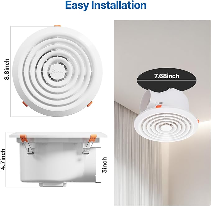 8 Inch Round Bathroom Exhaust Fan，110 CFM 1 Sone Powerful and Quiet Bathroom Ventilation, Replacement for Mobile Home，Through Wall Vent Fan, Easy Install