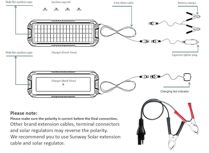 Sunway Solar Panel Car Battery Trickle Charger & Maintainer 5W 12V Solar Power Charger kit Portable Waterproof for Automotive RV Marine Boat Truck Motorcycle Trailer Tractor Powersports Snowmobiles