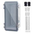 IP67 Waterproof Junction Box, ABS Plastic Electrical Enclosure with Stainless Steel Latch, Hinged Cover Electric Box with Mounting Plate, Wall Brackets & Cable Glands 200x100x110