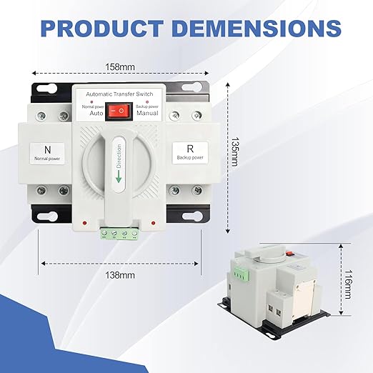220V Automatic Transfer Switch, Dual Power 2P 63A CE Certified ATS Generator Changeover Switch 50Hz/60Hz, White