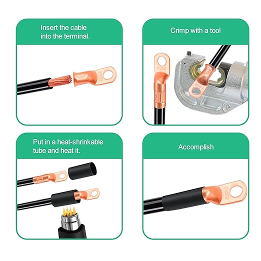Twidec/32PCS Battery Cable Ends 1/0 AWG 2/0 AWG Heavy Duty Copper Lugs 0 Gauge 00 Gauge Copper Cable Wire Lugs,Coppers Ring Terminals 5/16" and 3/8" with Heat Shrink Tube