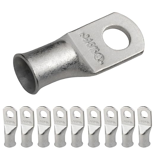 SELTERM 10pcs 1 AWG-5/16" Stud Tinned Copper Wire Lugs, Heavy Duty Cable Ends, 1 Gauge Ring Terminals, UL Battery Lugs Marine Grade Copper Eyelets Electrical Terminal Connectors