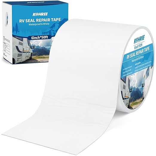 Kohree RV Sealant Tape, 6 Inch x 50 Foot RV Roof Tape White, UV Resistant, Weatherproof Repair Sealant Tape for RV, Boat Sealing, Truck Stop Camper Roof Leaks