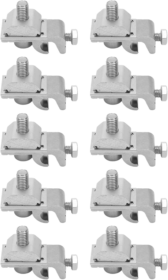 Solar System Grounding Clips, Pack of 10 Solar Panel Mounting System Grounding Clip Lug Bracket Clamps Set Solar Panel Photovoltaic Support Parts for Bare Wire and Pipe