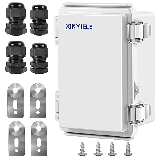 Waterproof Outdoor Project ABS Plastic Junction Box IP67 Weatherproof Dustproof Enclosure with Hinged Cover, Mounting Plate,Wall Brackets for Power Project (5.9"x3.9"x2.8")