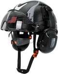 Hard Hat with Dual Visor and Hearing Protection-OSHA Approved Construction Hard Hats with Visor Sunglasses Earmuffs for Men,Vented Forestry Chainsaw Arborist Helmet with Chin Straps
