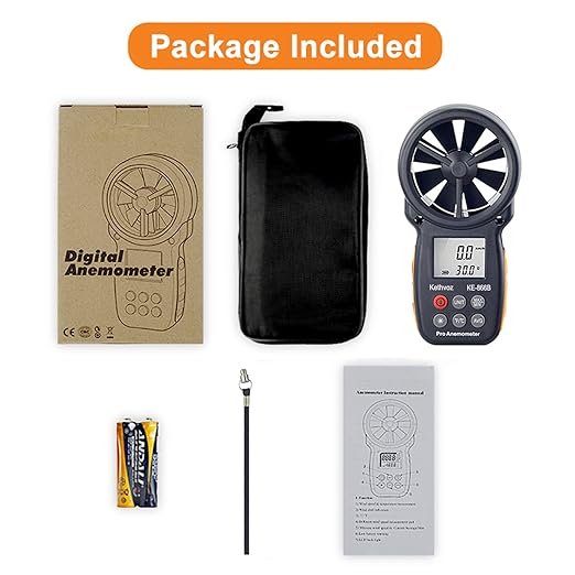 Kethvoz Anemometer, Digital Wind Speed Meter & CFM Air Flow Tester - Handheld Device to Measure Wind Velocity, Temperature, CFM for HVAC, Drone Flying, Sailing, Hunting