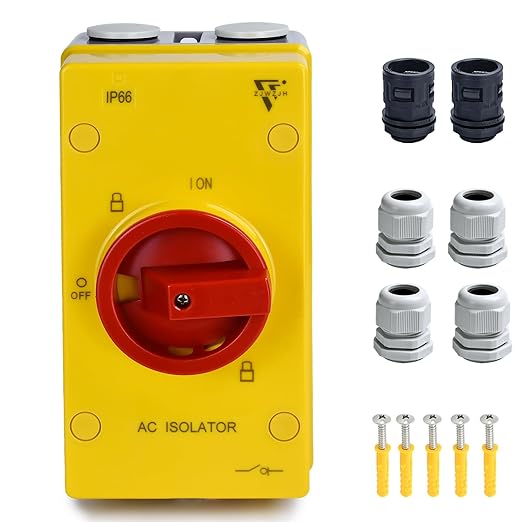 63 Amp Disconnect Switch 690V AC, IP66 Waterproof, Isolation PV Disconnect On Off Combiner Box, 4 Pole 63A Combiner Box for PV System
