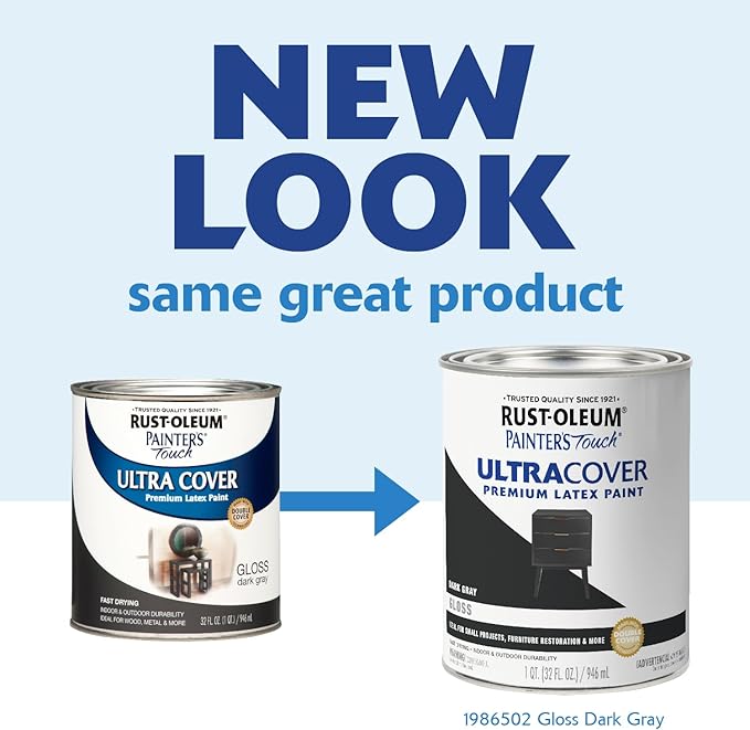 Rust-Oleum 1986502 Painter's Touch Latex Paint, Gloss Dark Gray, 1 Quarts (Pack of 1)