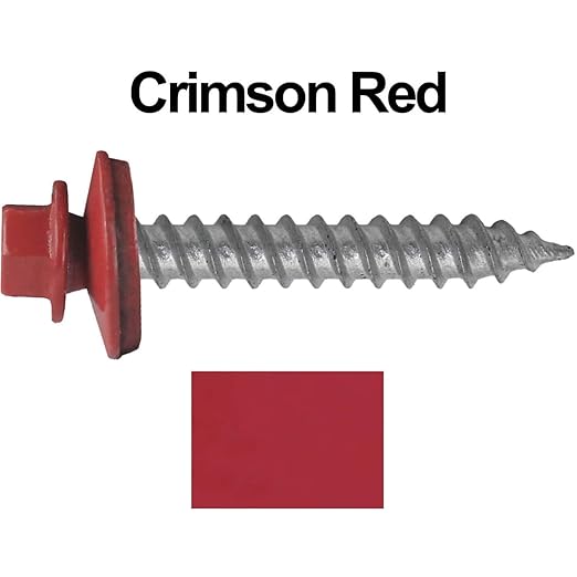 Metal Roofing Screw: (250) 12 x 1-1/2" CRIMSON RED Hex ReGrip Sheet Metal Roof Screw. Sharp Point metal to wood siding screws. 5/8" EPDM washer.