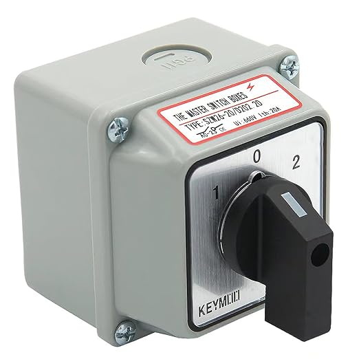 20A Rotary Changeover Switch with Exterior Box, ON-Off-ON 660V Latching Universal Selector Switch, IP65 (3 Positions 2 Poles)