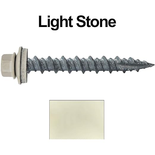 Metal Roofing Screws: (250) 10 x 1-1/2" Light Stone Hex Head Sheet Metal Roof Screw. Self Starting Metal to Wood siding Screws. EPDM Washer. Colored Head