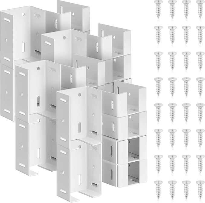 Hicarer 8 Pcs Heavy Duty Aluminum Fence Bracket with Screws for Vinyl Fencing Panel and Post Connection Deck Railing Bracket Kit Fits 2 3/4 Inch Rails