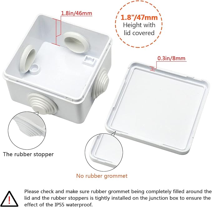 LeMotech Junction Box, ABS Plastic IP55 Water Resistant and Dustproof, Universal Electrical Enclosure, Outdoor and Indoor Project Box, Outer Size 3.1" x 3.1" x 1.9", White (Pack of 2)
