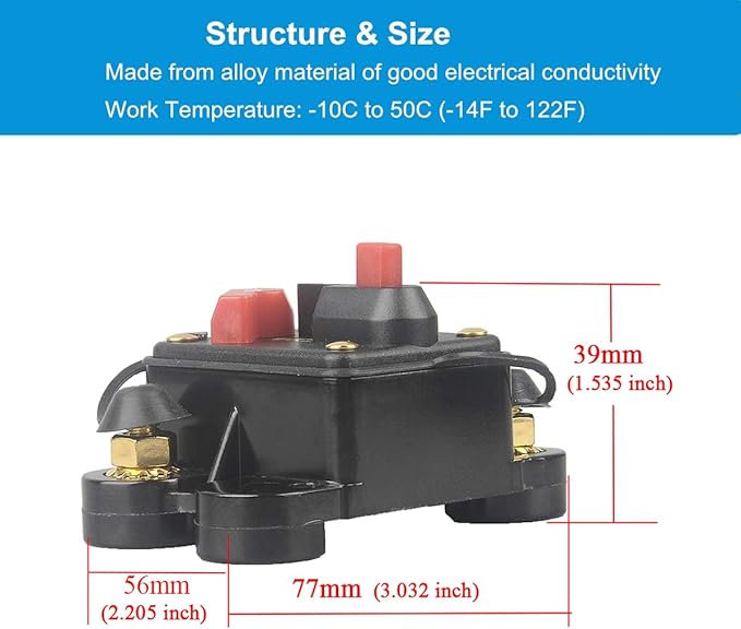 300Amp Circuit Breaker Manual Reset Fuse holder, 30A-300A 12V-24V DC Protection Reset Fuse for Trolling Motor Auto Car Marine Boat Stereo Audio Inline Fuse Inverter (300A)