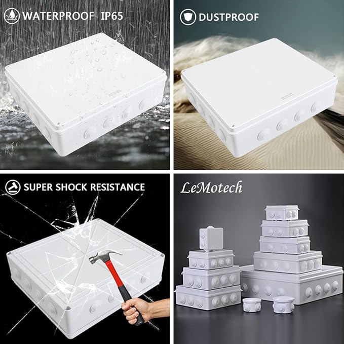 LeMotech ABS Plastic Dustproof Waterproof IP65 Junction Box Universal Electrical Project Enclosure White 15.7 x 13.8 x 4.7 inch (400 x 350 x 120 mm)