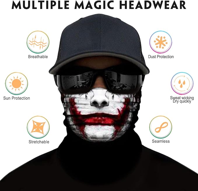 Venswell Neck Gaiter Face Mask Men Women,Seamless Bandana Rave Face Cover Scarf Mask,Balaclava,Headband, Head Wrap,Headwear
