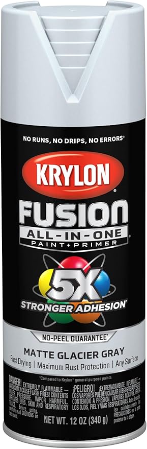 Krylon Fusion All-In-One Adhesive Spray Paint for Indoor/Outdoor Use, 12 oz, Glacier Gray