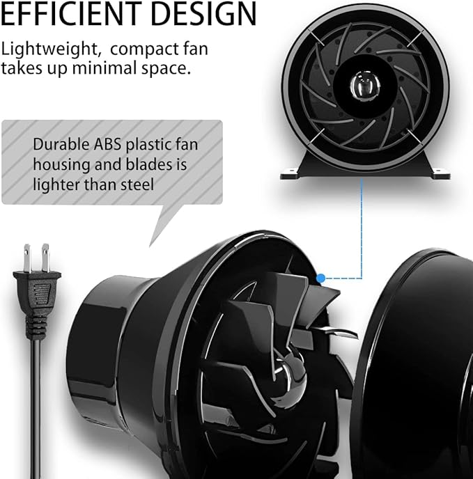 4 inch Exhaust Fan, 200 CFM Plastic Ventilation Fan Blower for Hydroponics Grow Tent