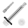#12 x 3 Zinc Plated Steel Self Drilling Roofing Screws, Hex Head Self Tapping Screws with EPDM Washer, White Head, 25 PCS