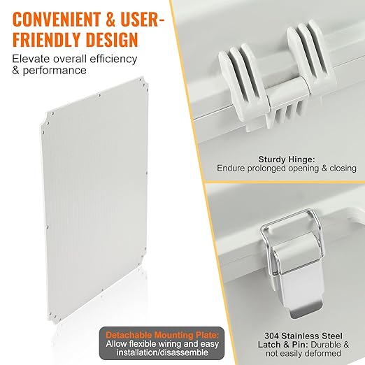 VEVOR Weather-Resistant Junction Box, Dimensions: 13.78 x 9.84 x 5.90 inches, Crafted from Durable ABS Plastic with a Secure Hinged Lid and Stainless Steel Lock, Offers IP67 Protection Against Dust