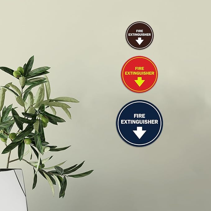 Signs ByLITA Circle Fire Extinguisher Sign (Light Grey/Burgundy) - Medium